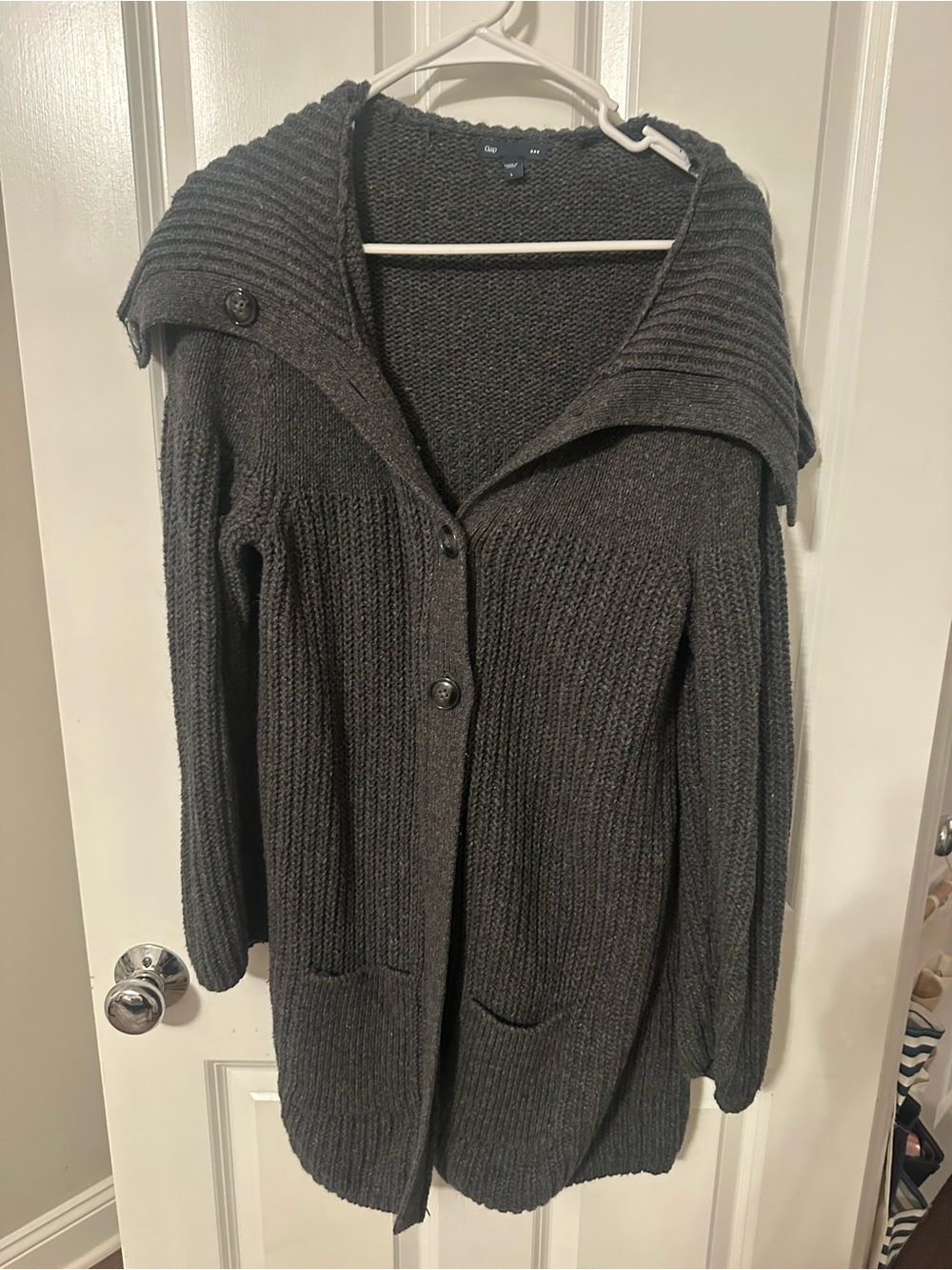 Gap Charcoal Rib-Knit Hooded Cardigan Sweater